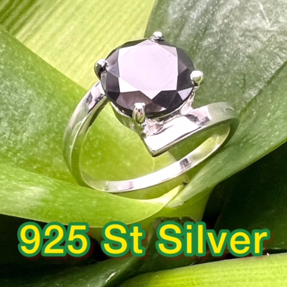 NWT 2.5 Ct ROUND CUT REAL JET BLACK MOISSANITE 925 SILVER ENGAGEMENT RING